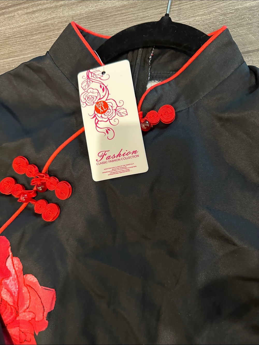 Black Mini Dress with Red Floral Graphic - Picture 4 of 4